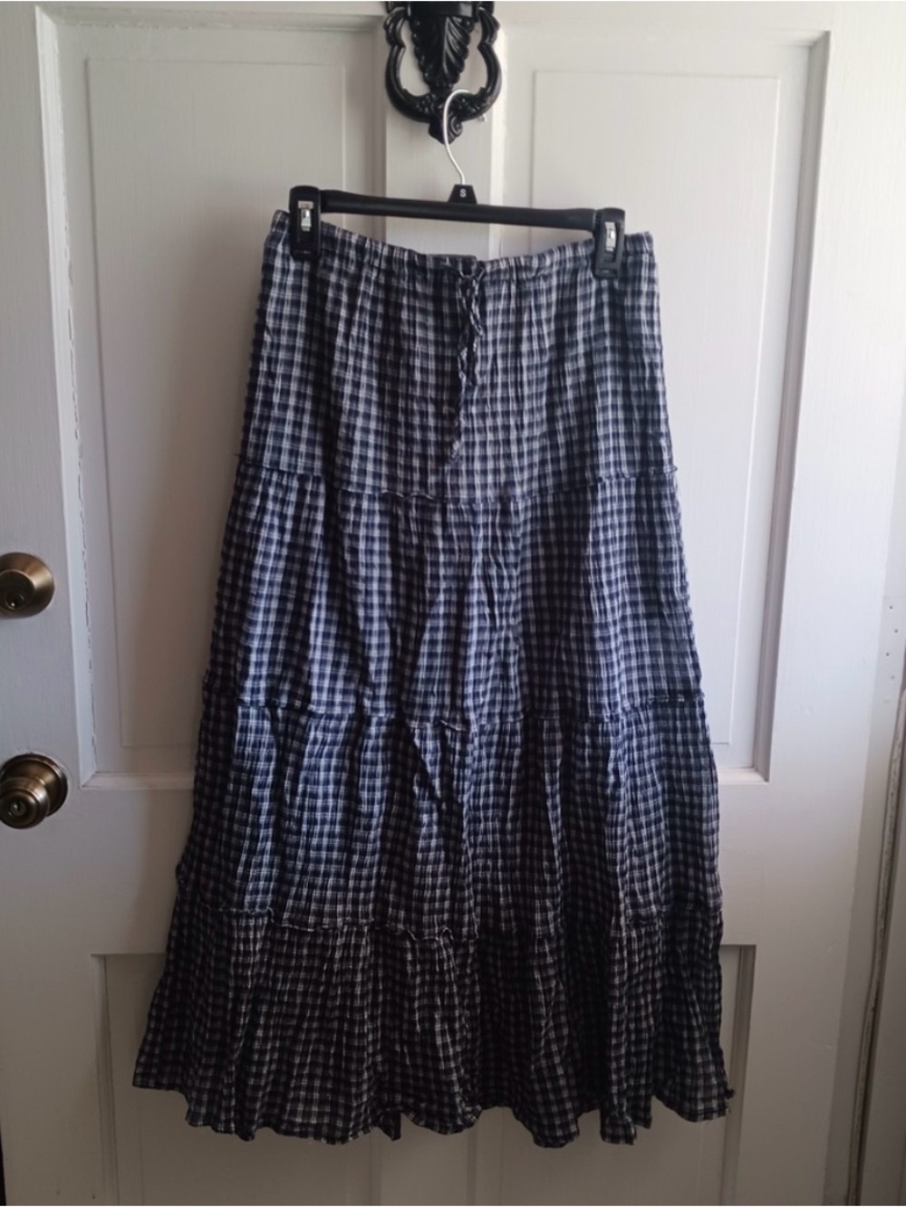 PacSun Beverly and Beck Navy Blue and White Gingham Tiered Maxi Skirt Size Small